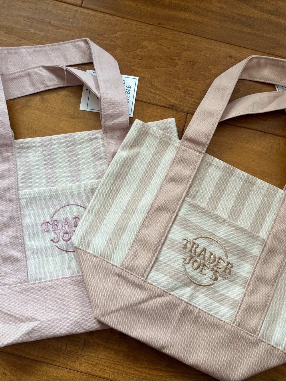 Trader Joe's Mini Striped Canvas Totes SET of 2: Cream & Pink—NWT, SOLD OUT